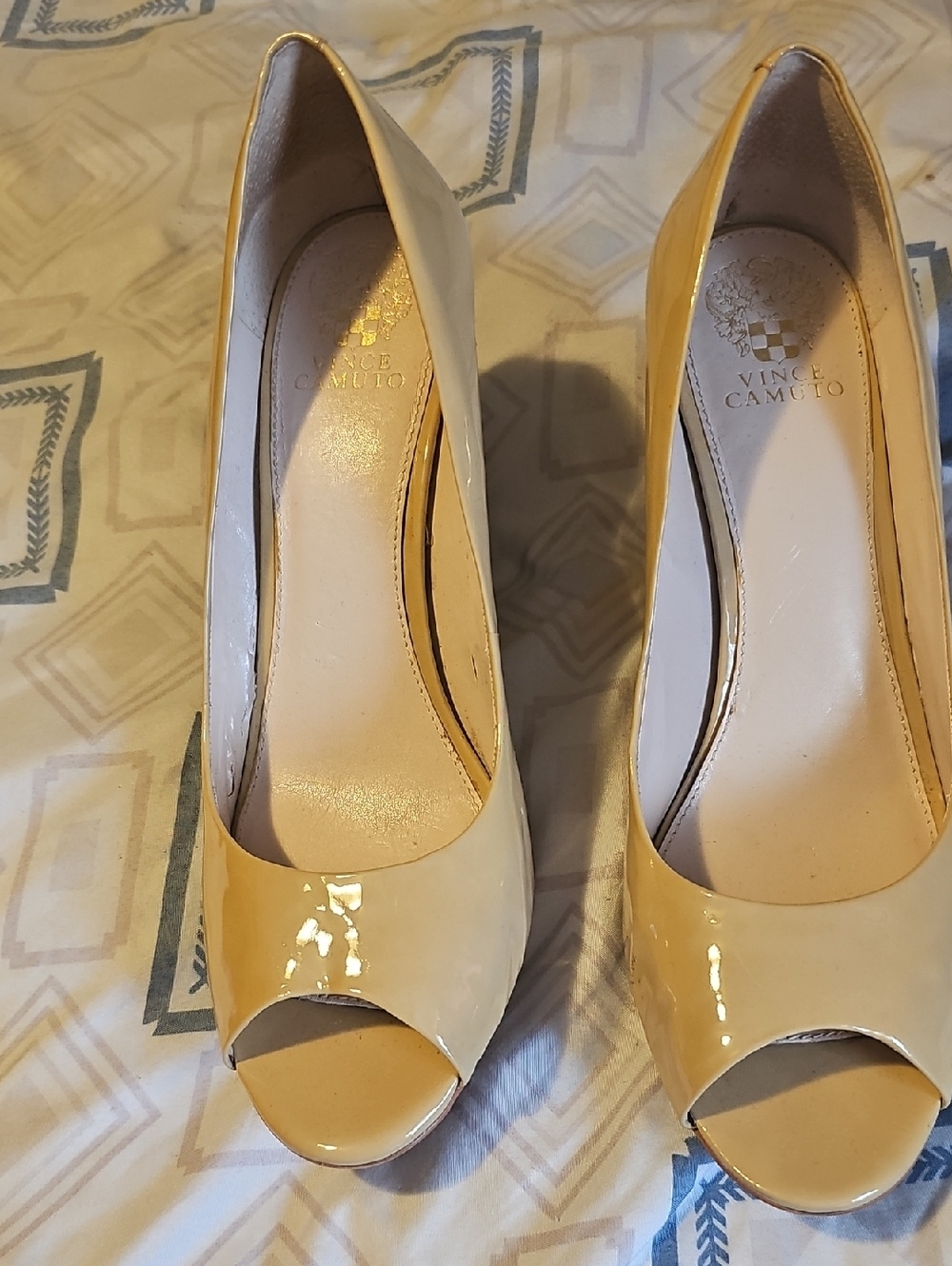 Vince Camuto Nude Patent Peep-Toe Pumps